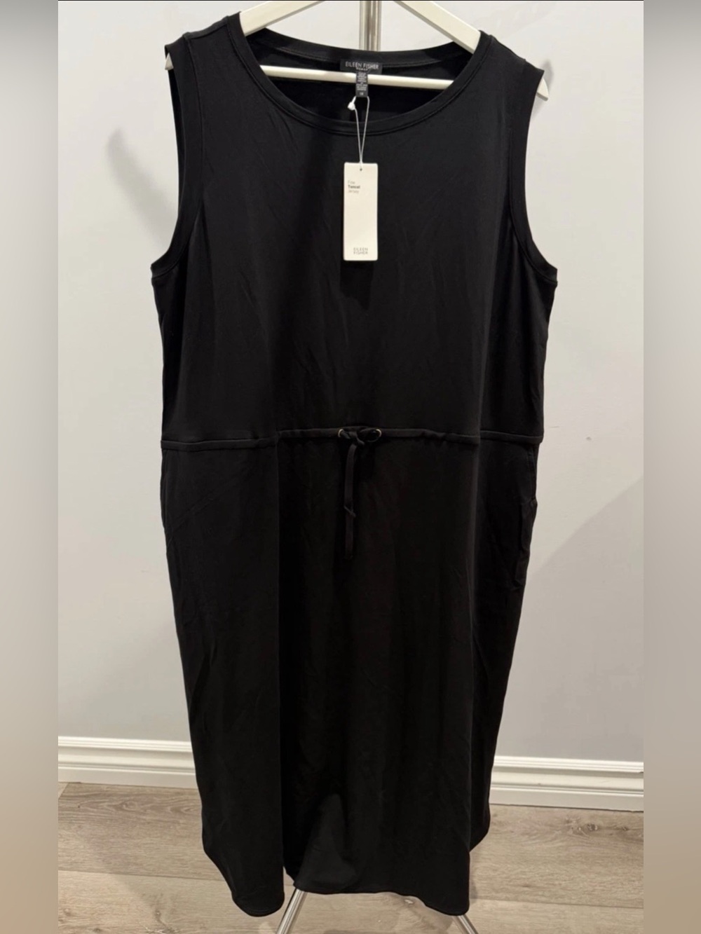 NEW Eileen Fisher Womens Size 1X Black Sleeveless Drawstring Waist Dress